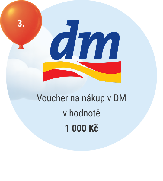 3. místo — voucher na nákup v dm v hodnotě 1 000 Kč